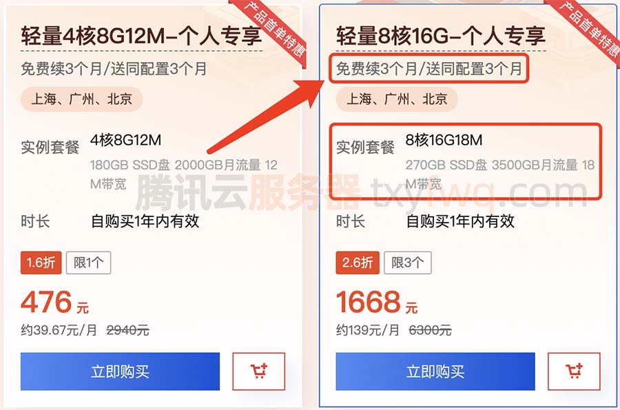 腾讯云轻量服务器8核16G18M优惠价格